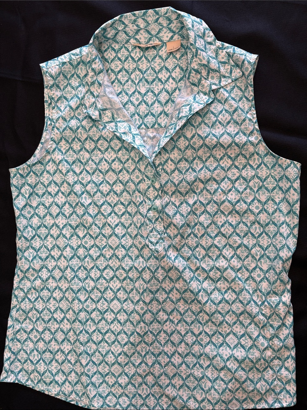 Ascend Teal and White Sleeveless Collared Blouse - Picture 1 of 13